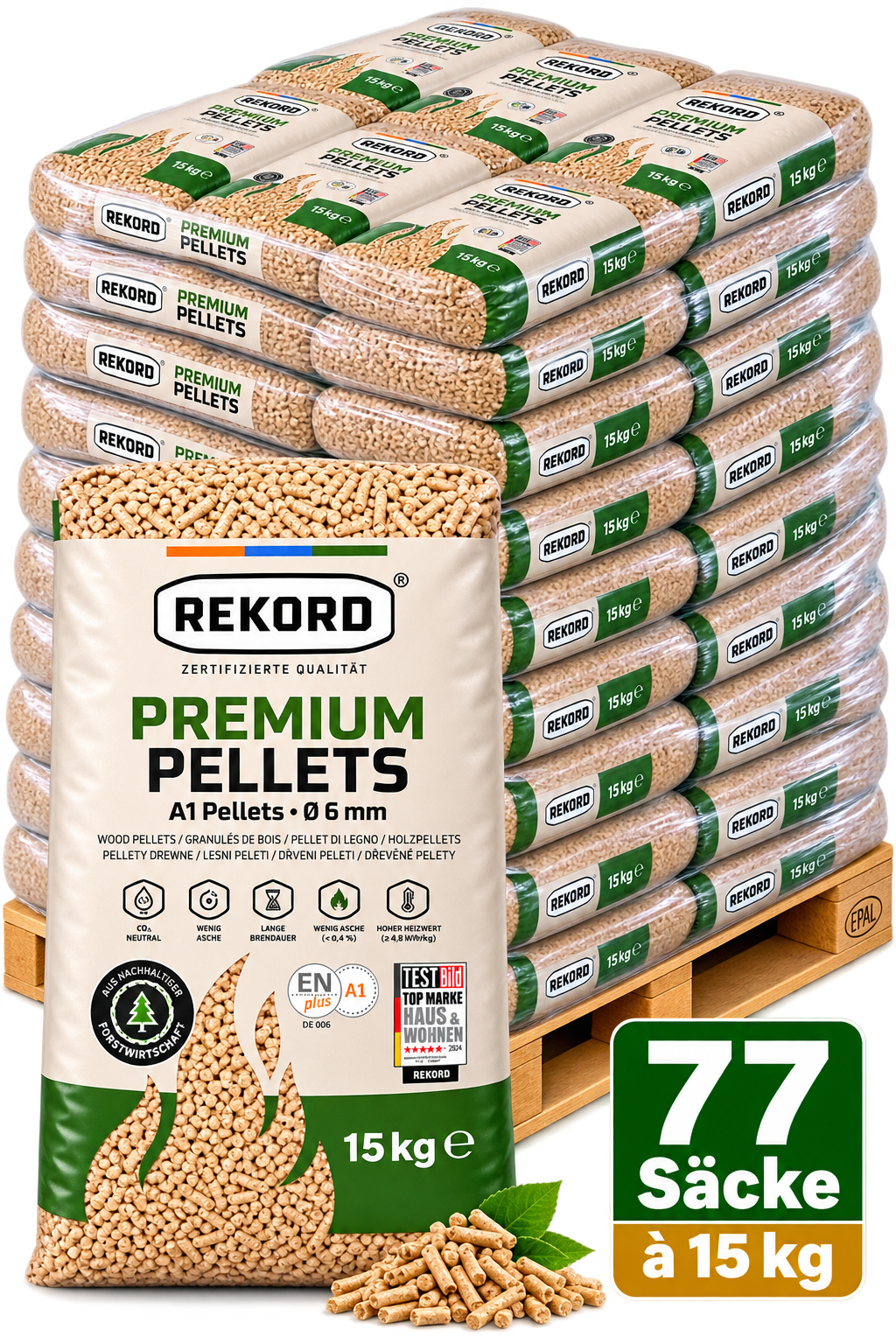 Rekord Premium Pellets – 65 Säcke à 15 kg